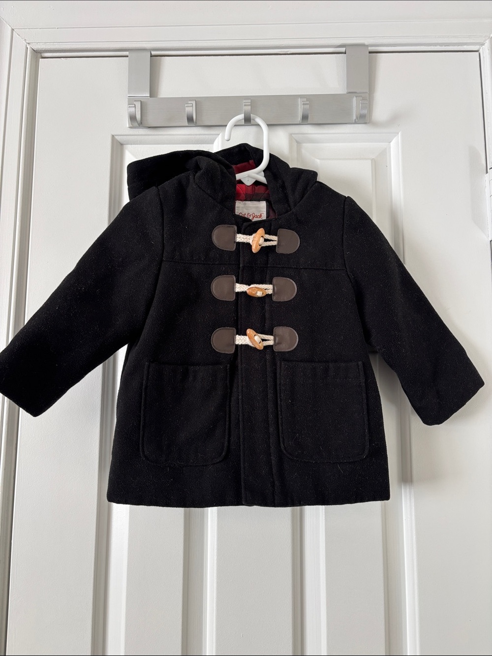 Cat & Jack Black Hooded Toggle Pea Coat with Brown Accents